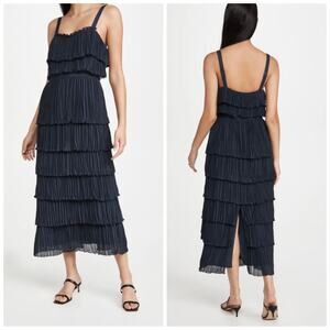 NEW Cinq à Sept Elaine Ruffle Tier Midi Dress Indigo Blue